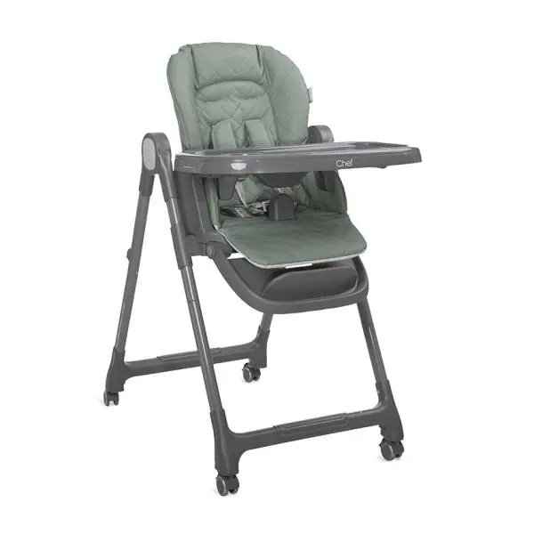 Scaun de masa inalt pentru copii Lorelli Chef Green Leather 3 in 1, reglabil in mutiple pozitii, dotat cu roti si suport pentru picioare