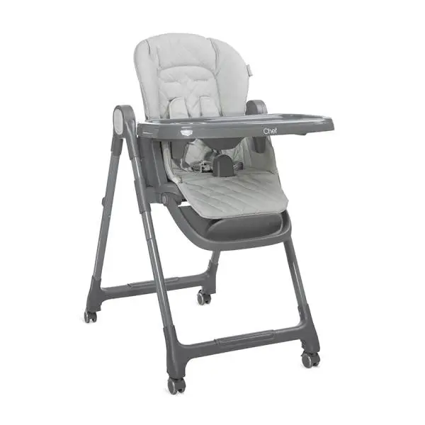 Scaun de masa inalt pentru copii Lorelli Chef Grey Leather 3 in 1, reglabil in mutiple pozitii, dotat cu roti si suport pentru picioare