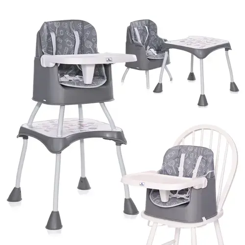 Scaun de masa inalt pentru copii Lorelli Trick, convertibil 3in1, 6 luni - 36 luni, maxim 15 kg, Gri