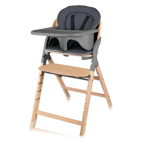 Scaun de masa multifunctional Megan, Lionelo, Din lemn de fag, 6 luni- adult, Reglabil pe inaltime, Husa impermeabila, Tavita silicon, Suport de picioare reglabil, Greutate maxima 110 Kg, Gri
