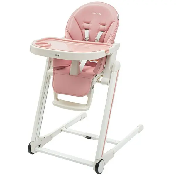 Scaun de masa, New Baby, Muka, Pliabil, Pana la 15 kg, Reglabil pe inaltime in 5 trepte, Reglare suport pentru picioare in 3 trepte, 6-36 luni, Dusty Pink