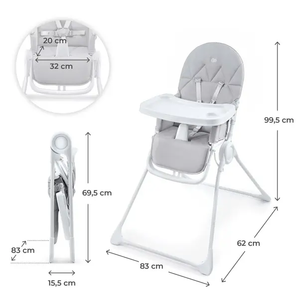 Scaun de masa pentru copii Kinderkraft Binci Light Grey