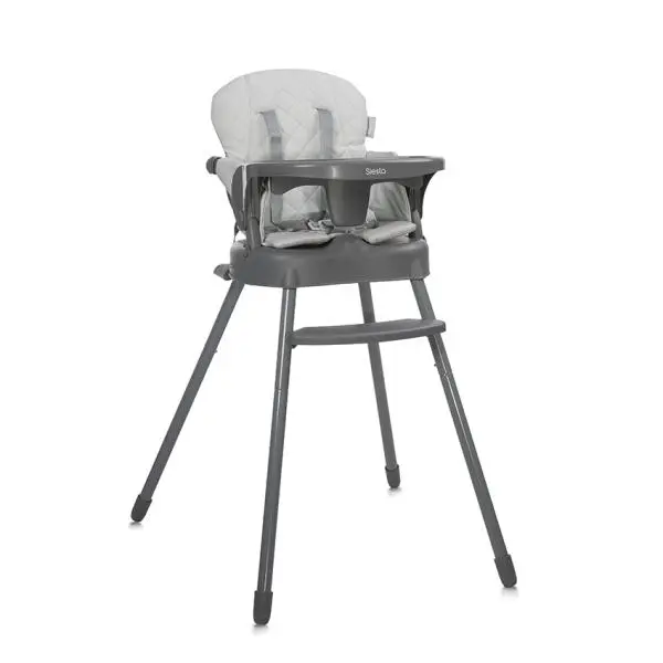 Scaun de masa pentru copii Lorelli Siesta Grey Leather 3 in 1 cu suport pentru picioare, tavita detasabila si centuri de siguranta