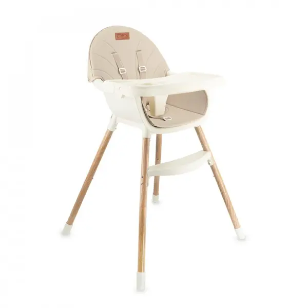 Scaun de masa pentru copii Momi Reki Beige, husa detasabila din piele ecologica, suport pentru picioare, tava reglabila, jucarie cu ventuza