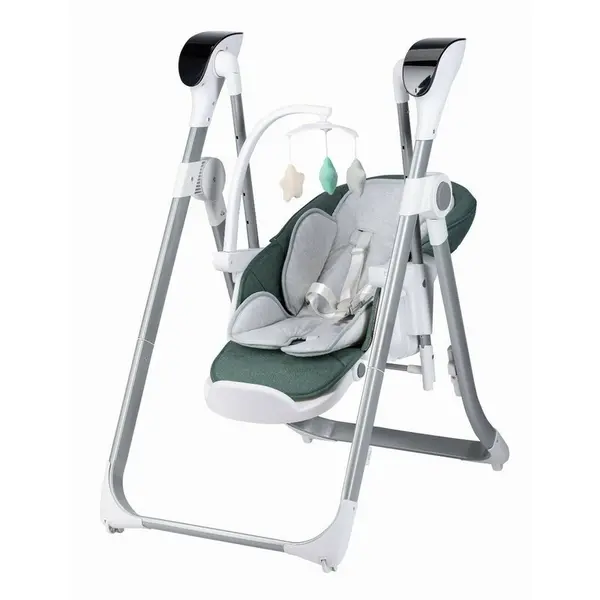 Scaun de masa si balansoar 2 in 1 FreeON Oli Deluxe Pistachio transformabil, multifunctional, cu melodii de leagan, 0 luni+