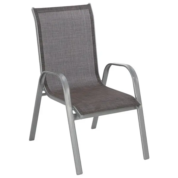 Scaun De Stivuit in metal, textil argintiu, maro deschis