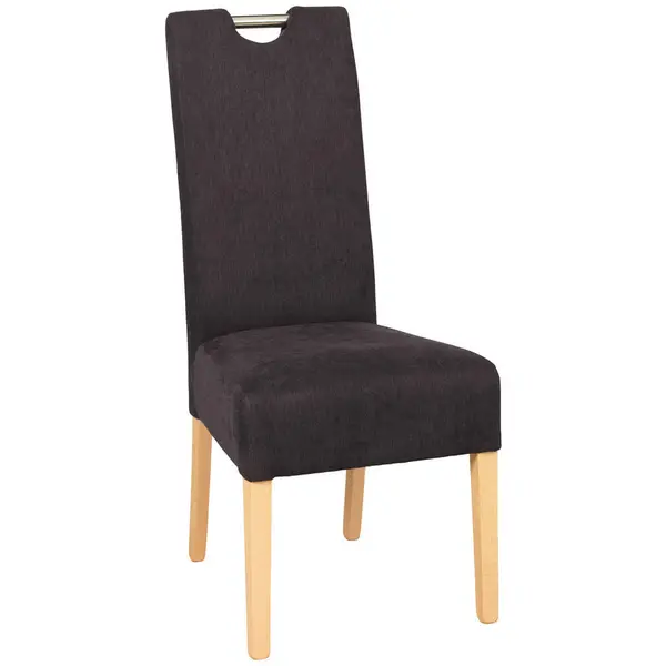 Scaun din lemn, metal, textil, culoare lemn fag, maro închis