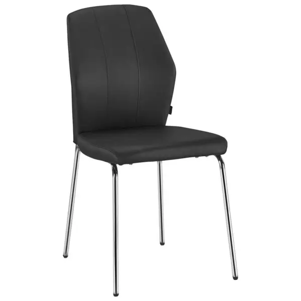 Scaun din metal, textil, negru, culoare crom
