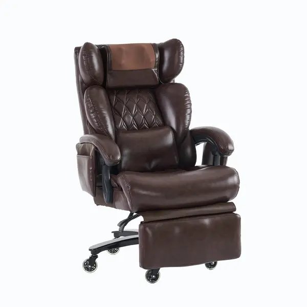 Scaun director cu funcție de masaj și încălzire, scaun de birou ergonomic cu piele artificială, 88 x 70 x 112,5 cm, Maro | Aosom Romania