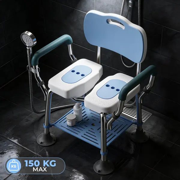 Scaun Dus Seniori Timebox, Reglabil Inaltime, Ventuze Stabile, 150 Kg - Default Title