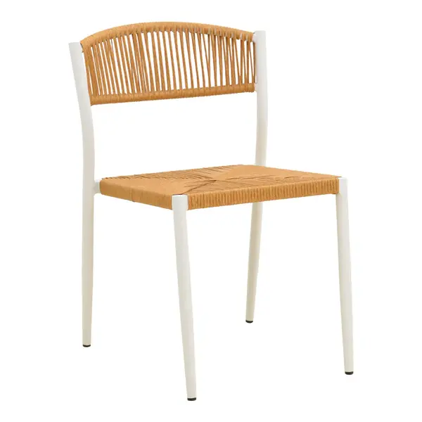 Scaun empilabil cu brațe Cura, aluminiu alb și ratan, natural, 50x58x78 cm