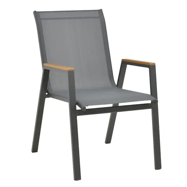 Scaun exterior Azelie Gri inchis tex Marone-picioare de aluminiu Gri inchis-brate din lemn de fag, 77x55x94 cm