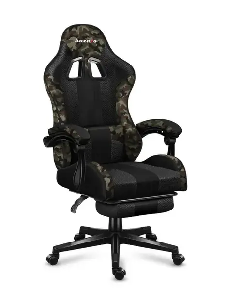 Scaun gaming Huzaro HZ-Force 4.7, Mesh Camo, Suport picioare, Cotiere moi, Perne lombara & cervicala, Cadru otel (Camuflaj/Negru)