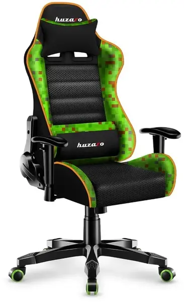 Scaun gaming pentru copii Huzaro HZ-Ranger 6.0 Pixel, max 130 kg, Perna lombara si de gat (Verde)