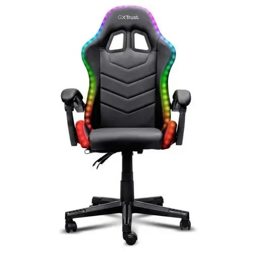 Scaun gaming Trust GXT 704 Roniq RGB, 5 roti, gas lift clasa 3, ajustabil pe inaltime, material PU leather, greutate maxima suportat 110 kg, Negru