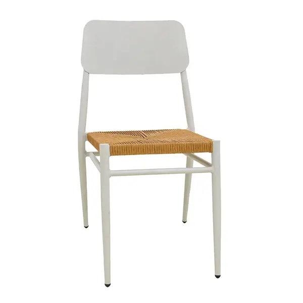 Scaun Giardino Pakoworld, stivuibil, aluminiu, alb - impletitura pe rattan in nuanta naturala, 45x56x82cm Scaun Giardino Pakoworld, stivuibil, aluminiu, alb - împletitură pe rattan în nuanță naturală, 45x56x82cm