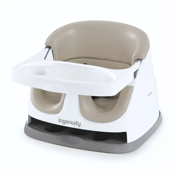 Scaun inaltator, Ingenuity, 2 in 1, Pliabil, Utilizare atasat de scaun sau individual pe podea, Pana la 22 kg, Fara BPA, 6 luni+, Maro