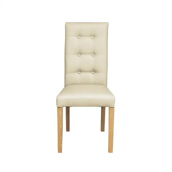 Scaun living TEO LUX, picioare lemn natur, piele ecologica crem, 46x60x98 cm