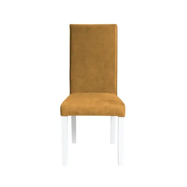 Scaun living TEO, picioare lemn alb, stofa z mustar, 46x60x98 cm