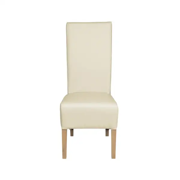 Scaun living VANESSA, picioare lemn natur, piele ecologica crem, 47x60x110 cm