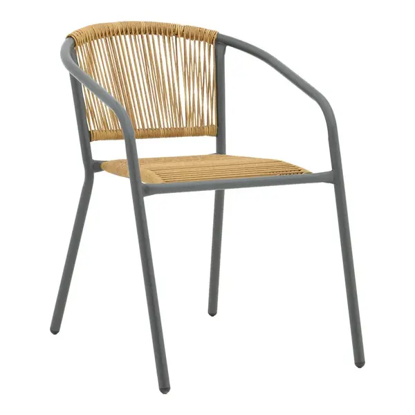 Scaun metalic stivuibil Lindaria pakoworld, culoare gri inchis si ratan pe culoare naturala, 54x63x74cm scaun pliabil metalic Lindaria pakoworld, stivuibil, în culoarea gri închis și ratan pe culoare naturală, 54x63x74 cm.
