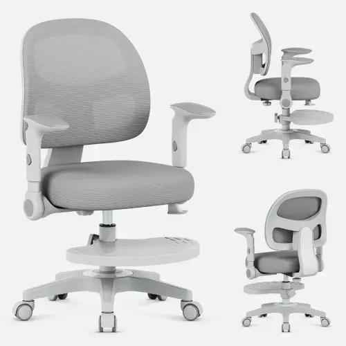 Scaun pivotant pentru copii Mark Adler Junior 5.0 Grey, Inaltime reglabila, Suport pentru picioare reglabil pe inaltime, Roti gravitationale, Spuma, Rotatie la 360 de grade, Ergonomic (Gri)