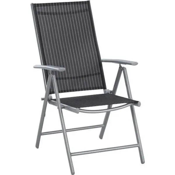 Scaun Pliant De Exterior in metal, textil negru, argintiu, alb