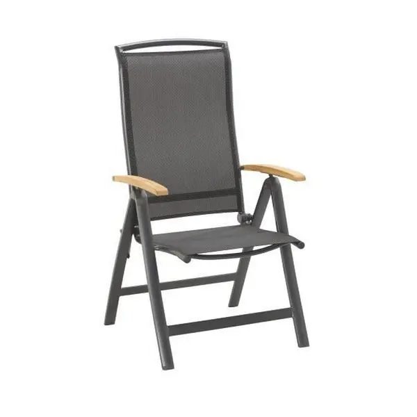 Scaun Pliant De Exterior in textil, lemn, metal antracit, negru