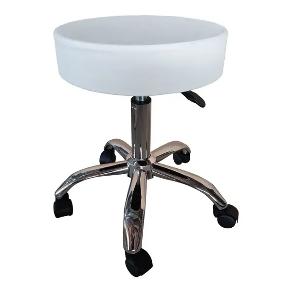 Scaun rotativ cu roti fara spatar, Tebere, Alb, 35x35x59 cm