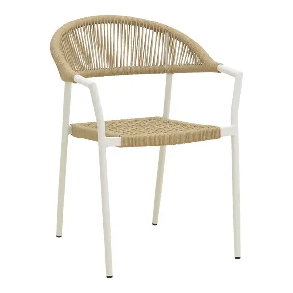 Scaun stivuibil Ammos pakoworld, aluminiu in alb - franghie PE in nuanta naturala 56x61.5x82cm Scaun stivuibil Ammos pakoworld, aluminiu în alb - frânghie PE în nuanță naturală 56x61.5x82cm
