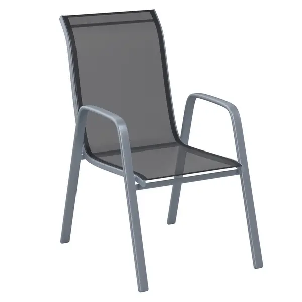 Scaun Stivuibil in metal, plastic, textil negru, argintiu