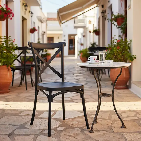 Scaun stivuibil Rossie Pakoworld din plastic PP, culoare neagra, 38x46.5x82cm Scaun pliabil Stackable Crossie din plastic PP, culoare neagră, dimensiuni 41x46x84 cm.