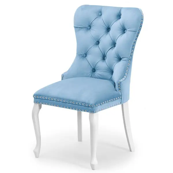 Scaun tapitat Madame Charlotte albastru deschis/alb