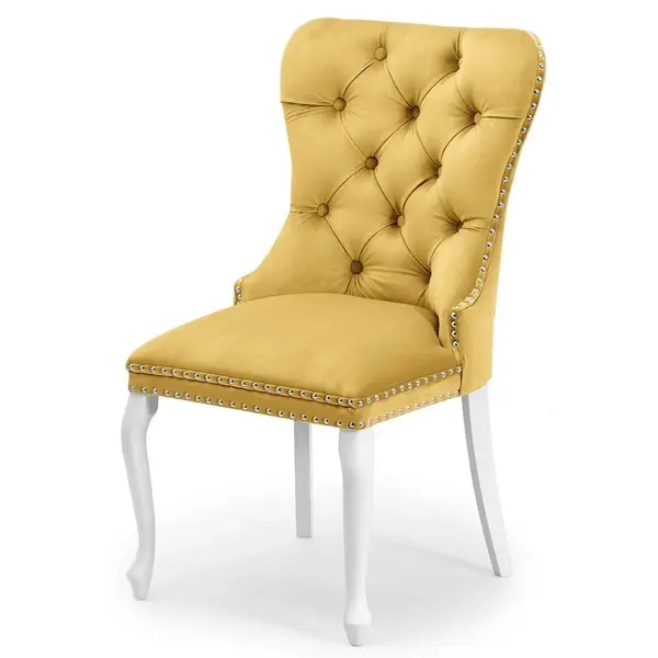 Scaun tapitat Madame Charlotte galben/alb