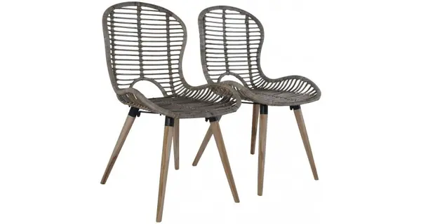 Scaune de exterior 2 buc, ratan natural, 48 x 64 x 85 cm, maro