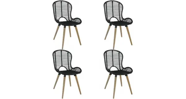 Scaune de exterior 4 buc, ratan natural, 48 x 64 x 85 cm, negru