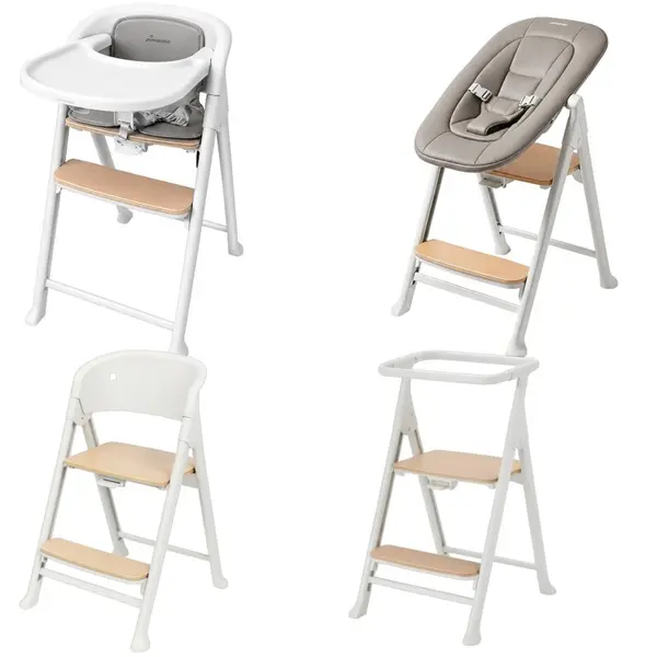 Scaunel multifunctional, Primabobo, Beli, 4 in 1, Functie de sezlong, 4 trepte de inaltime, 5 trepte pentru suportul de picioare, Sustine 110 kg, De la nastere, Gri