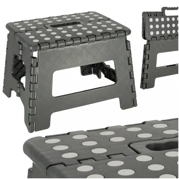 Scaunel pentru copii, Ikonka, pliabil realizat din plastic, dimensiune 22 x 28.5 cm, Dark Grey