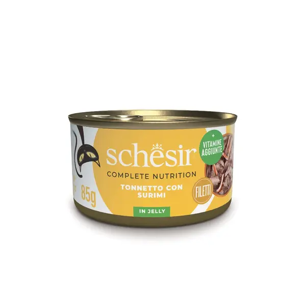 SCHESIR Complementary In Jelly, Ton și Surimi, conservă hrană umedă pisici, (în aspic), 85g