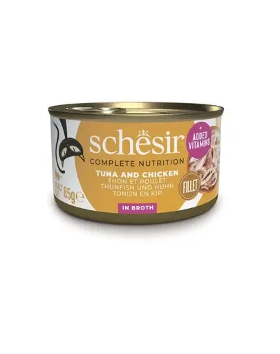 SCHESIR Conserva hrana pisica, Ton cu fileuri de pui si orez 85 g