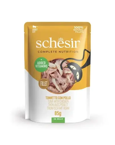 SCHESIR Hrana umeda pentru pisicile adulte, cu ton si pui, 85 g