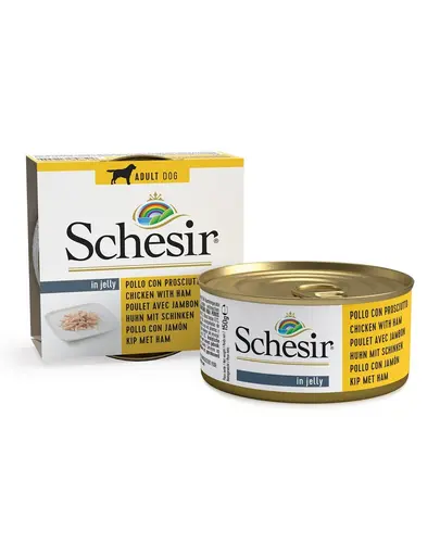 SCHESIR Mancare umeda pentru caine, pui cu sunca in aspic 150 g