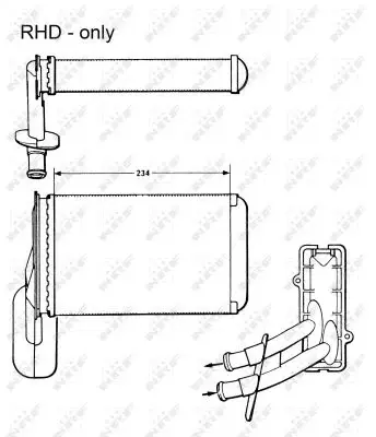 Schimbator caldura incalzire habitaclu (157x234x42) AUDI A3; SEAT AROSA, CORDOBA, CORDOBA VARIO, IBIZA II, INCA, TOLEDO I; SKODA OCTAVIA I; VW CADDY II, GOLF III, GOLF IV, LUPO, PASSAT, POLO, POLO CLA