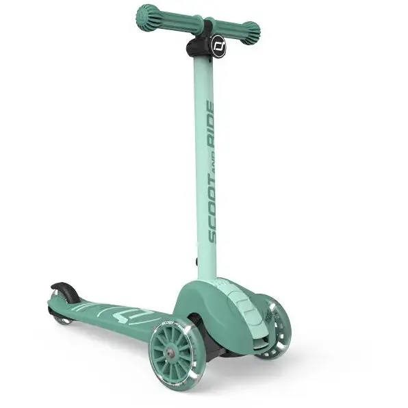 Scoot & Ride Trotineta copii pliabila, Scoot & Ride Highwaykick 3S LED Forest, reglabila, roti luminoase, 3+ ani, pana la 50 kg