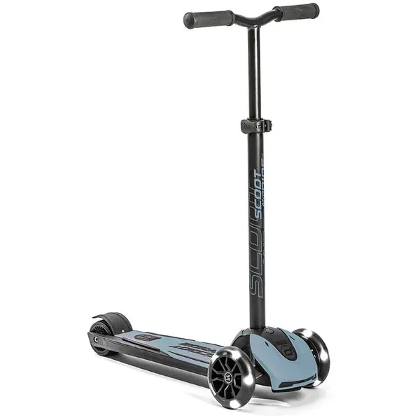 Scoot & Ride Trotineta copii pliabila, Scoot & Ride Highwaykick 5 LED Steel, reglabila, roti luminoase, 5 ani +, pana la 80 kg
