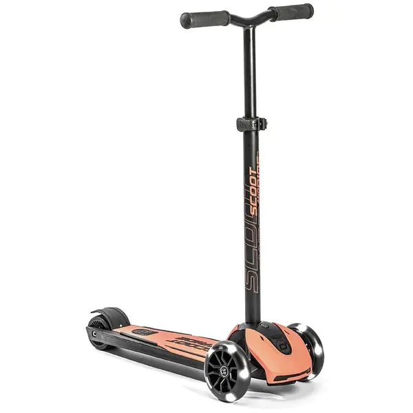 Scoot & Ride Trotineta copii pliabila, Scoot & Ride Highwaykick 5 LED Peach, reglabila, roti luminoase, 5 ani +, pana la 80 kg