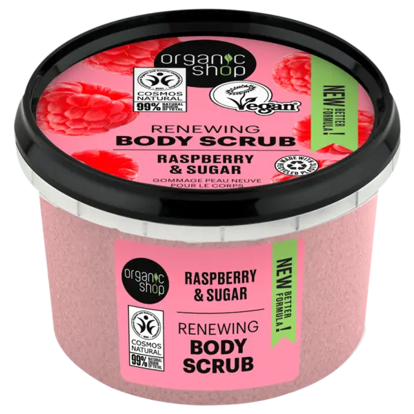 Scrub de corp cu zahar si zmeura Raspberry Cream, 250ml, Organic Shop