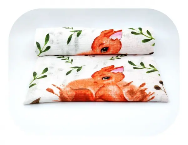 Scutec din muselina 70x80 cm Tetra model Squirrel and leaf