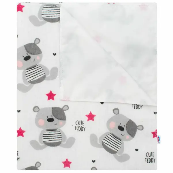 Scutec impermeabil, New Baby, Din flanel, Cu multiple intrebuintari, Dimensiune 57x47 cm, Cute Teddy Pink
