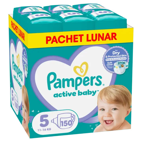 Scutece Active Baby Junior Marimea 5 pentru 11-16 kg, 150 bucati, Pampers